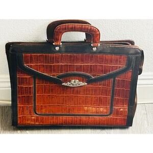 Unisex Brighton Vintage Brown Croc Attache Briefcase - good condition!